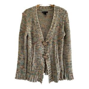 BCBG Max Azria Confetti Knit Cardigan Medium Y2K Fairy Core Wood Flower Buttons